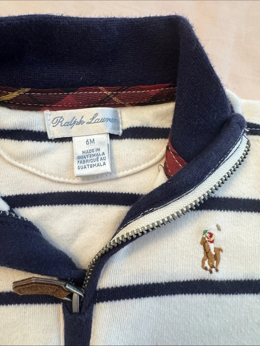 Ralph Lauren Navy and White Striped Half-Zip Sweater